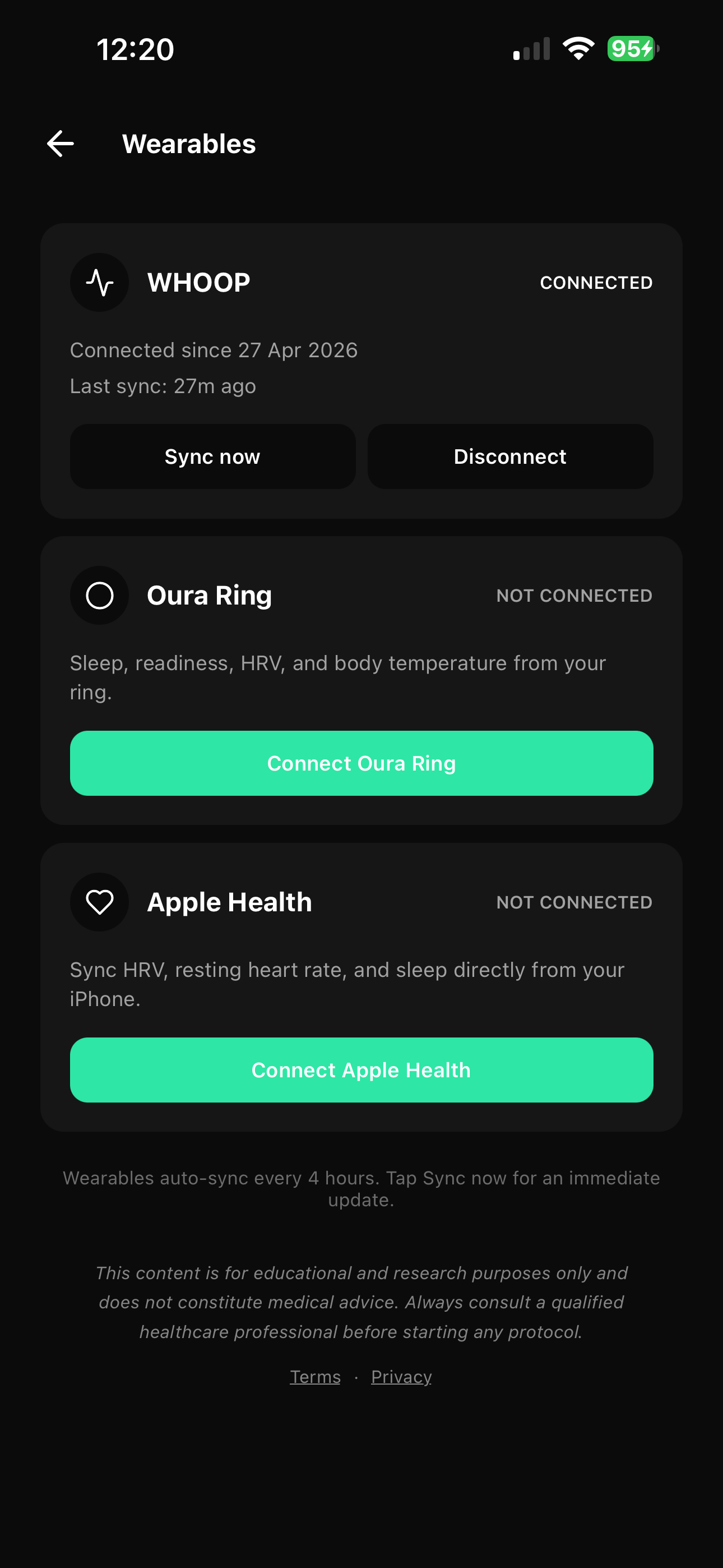 SCREENSHOT_06 — Wearables connection screen